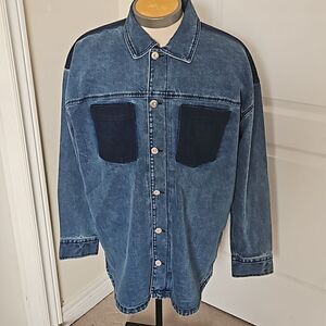 RW&CO.  Men's Denim Button-Down Oversized Jean Shirt XL Dark Blue Washed